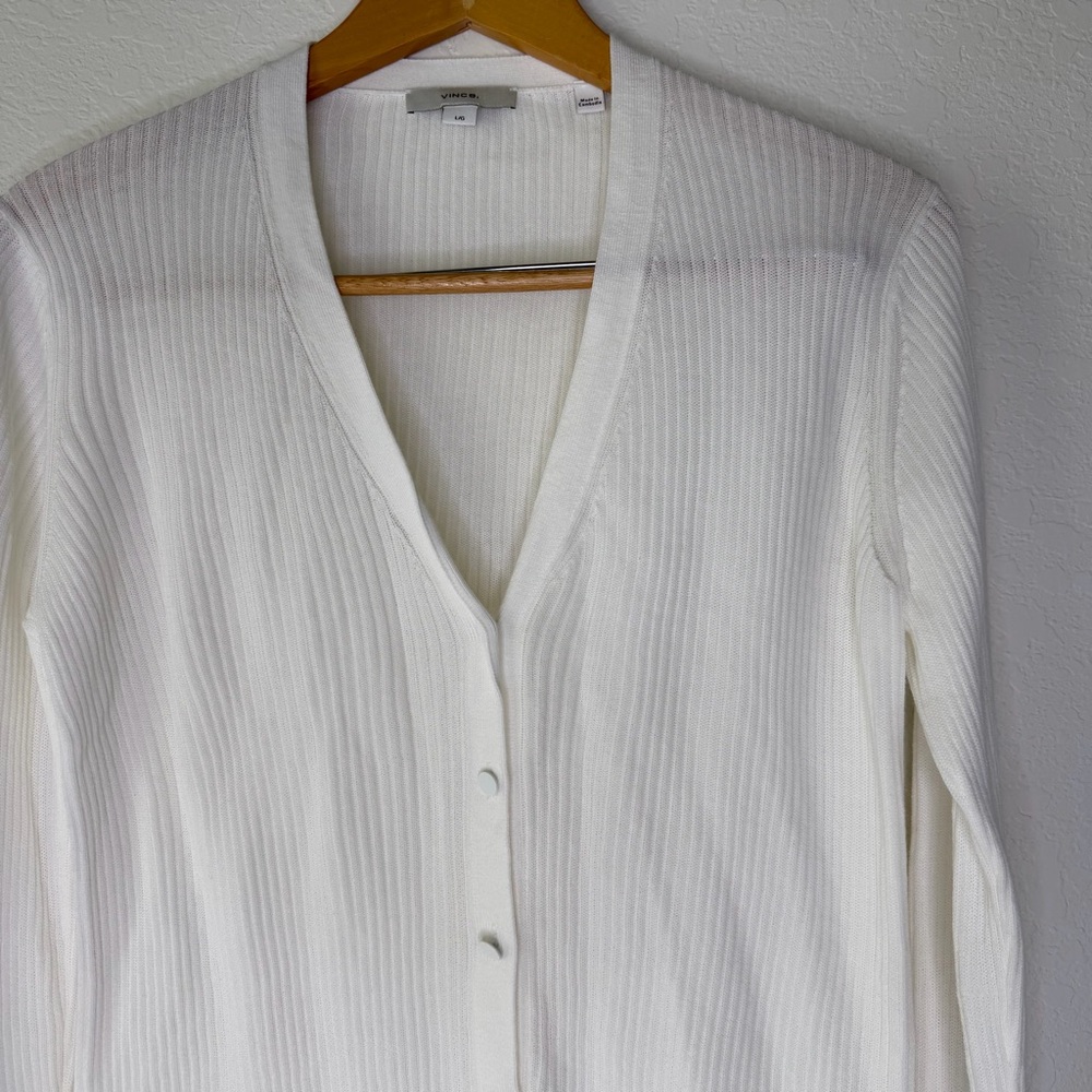 Vince Ribbed Cotton Cardigan Sweater V-Neck - Picture 4 of 11